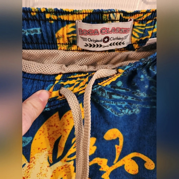 Boca classic blue and yellow tropical men swim trunks beach vacation surf size L - Picture 7 of 8